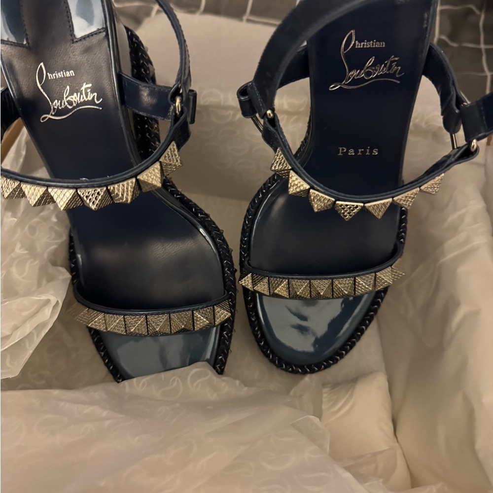 Christian Louboutin Blue Pyramid Stud Sandals
